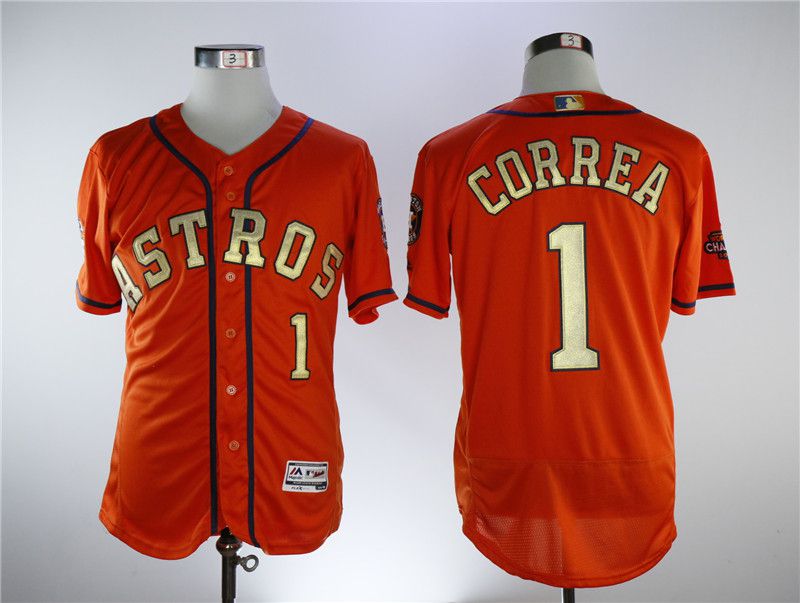 Men Houston Astros #1 Correa Orange Elite Champion Edition MLB Jerseys